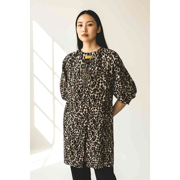 NWOT Vintage SoCal by St. John Leopard Animal Print Knit Jacket Dress Tunic Sz P - Picture 2 of 9